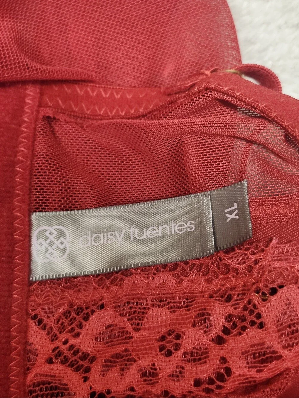 • Daisy Fuentes Women's Sheer Sexy Lace Mesh Chemise Teddy Size XL Red Flaws*